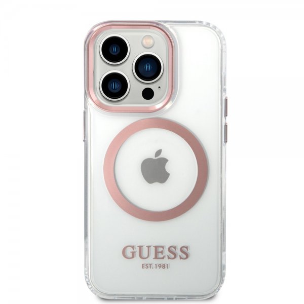 Guess iPhone 14 Pro Cover Transparent MagSafe Rosa Transparent