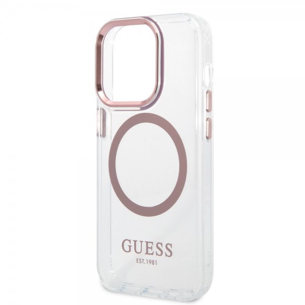 Guess iPhone 14 Pro Cover Transparent MagSafe Rosa Transparent