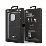 BMW iPhone 14 Pro Cover Tricolor Line & Logo Sort