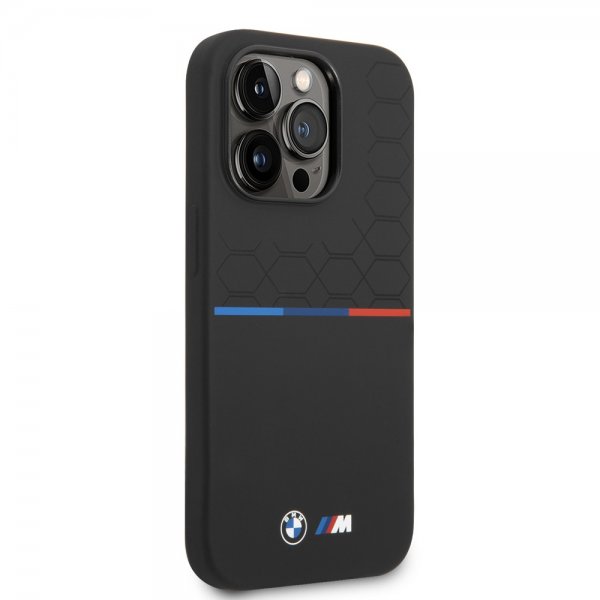 BMW iPhone 14 Pro Cover Tricolor Line & Logo Sort