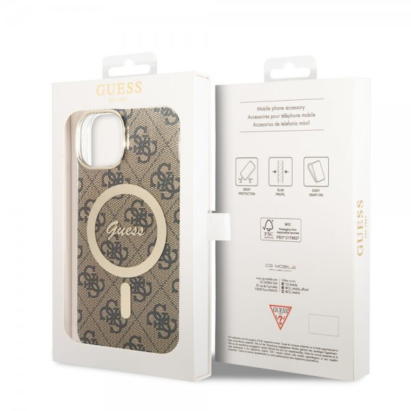 Guess iPhone 14 Cover 4G Pattern MagSafe Brun