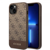 Guess iPhone 14 Cover Bottom Stripe Metal Logo Brun