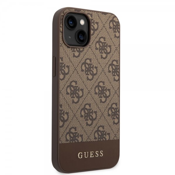 Guess iPhone 14 Cover Bottom Stripe Metal Logo Brun