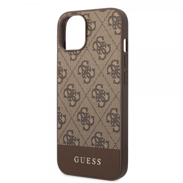 Guess iPhone 14 Cover Bottom Stripe Metal Logo Brun