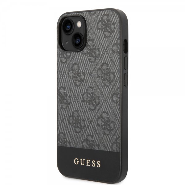 Guess iPhone 14 Cover Bottom Stripe Metal Logo Grå