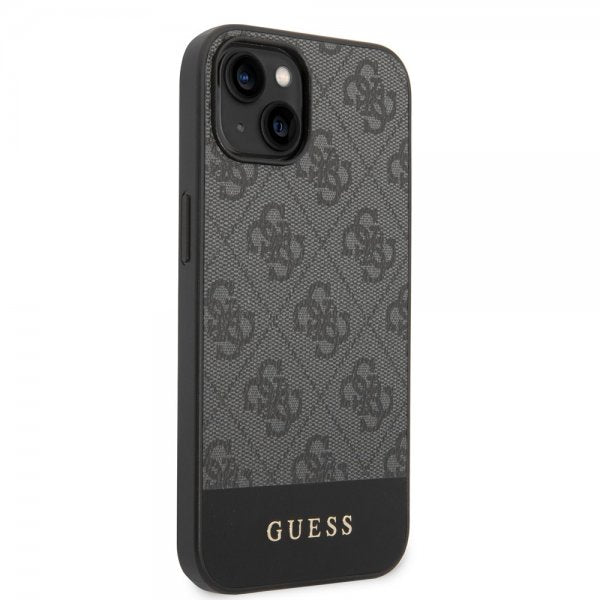 Guess iPhone 14 Cover Bottom Stripe Metal Logo Grå