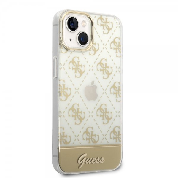 Guess iPhone 14 Cover Bottom Stripe Script Logo Guld