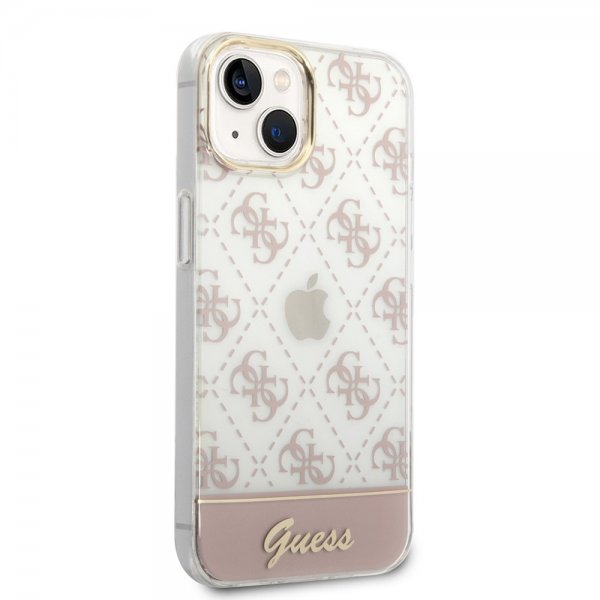 Guess iPhone 14 Cover Bottom Stripe Script Logo Rosa