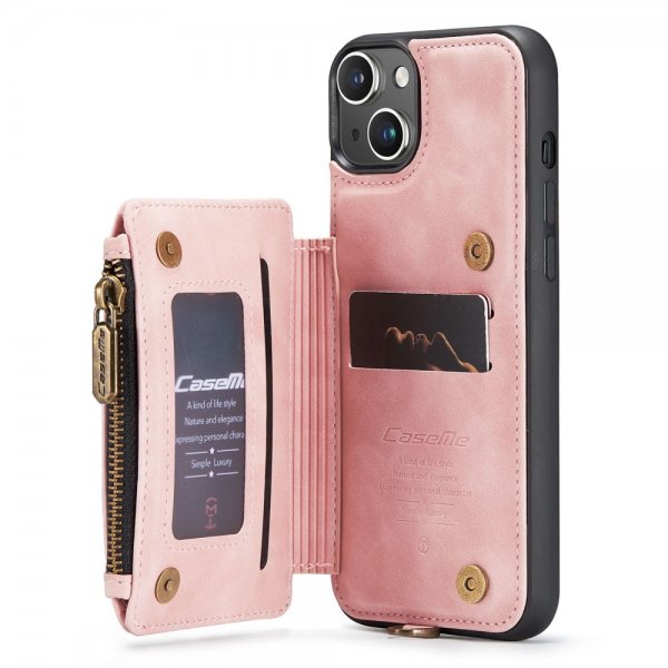 CaseMe iPhone 14 Cover C20 Kortlomme Lynlås Rosa
