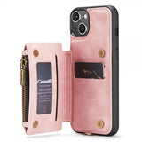 CaseMe iPhone 14 Cover C20 Kortlomme Lynlås Rosa