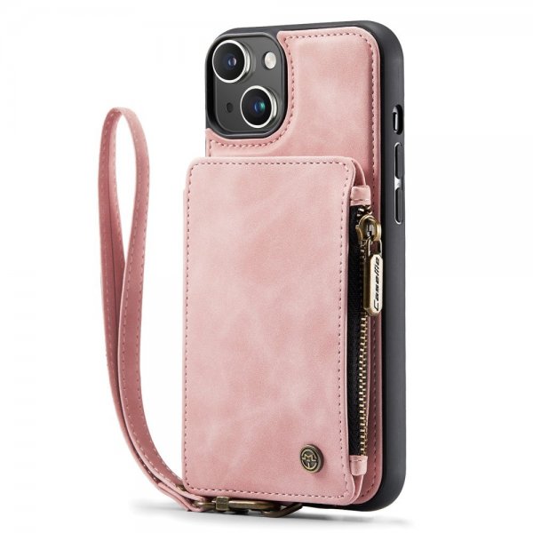 CaseMe iPhone 14 Cover C20 Kortlomme Lynlås Rosa