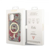 Guess iPhone 14 Cover Flower MagSafe Kaki