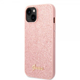 Guess iPhone 14 Cover Glitter Flakes Metal Logo Rosa
