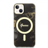 Guess iPhone 14 Cover Golden Marble MagSafe Sort