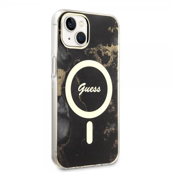 Guess iPhone 14 Cover Golden Marble MagSafe Sort