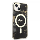 Guess iPhone 14 Cover Golden Marble MagSafe Sort