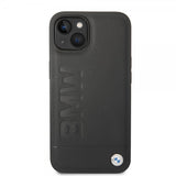 BMW iPhone 14 Cover Hot Stamp Metal Logo Sort
