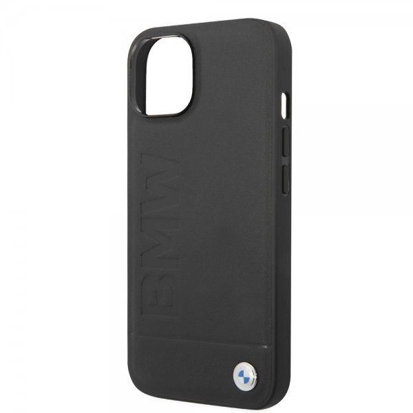 BMW iPhone 14 Cover Hot Stamp Metal Logo Sort