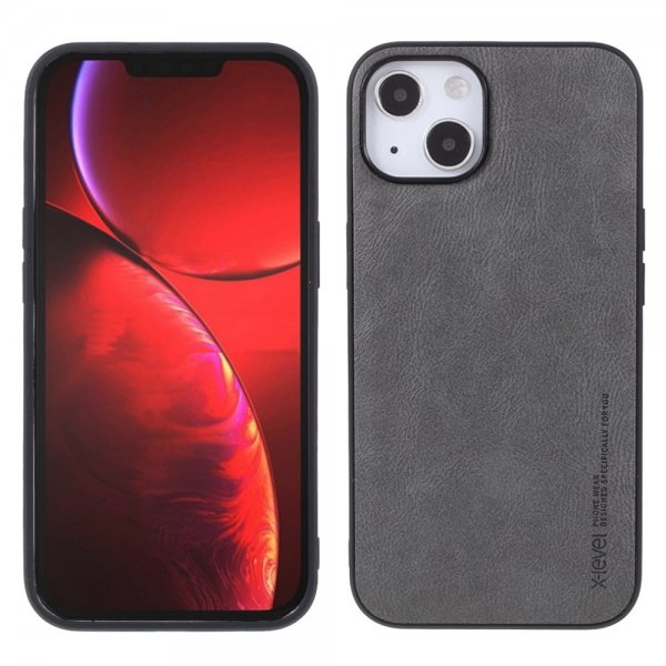 X-Level iPhone 14 Cover Lædertekstur Grå