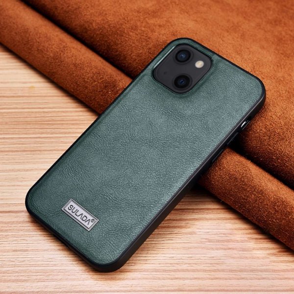 Sulada iPhone 14 Cover Lædertekstur Grøn
