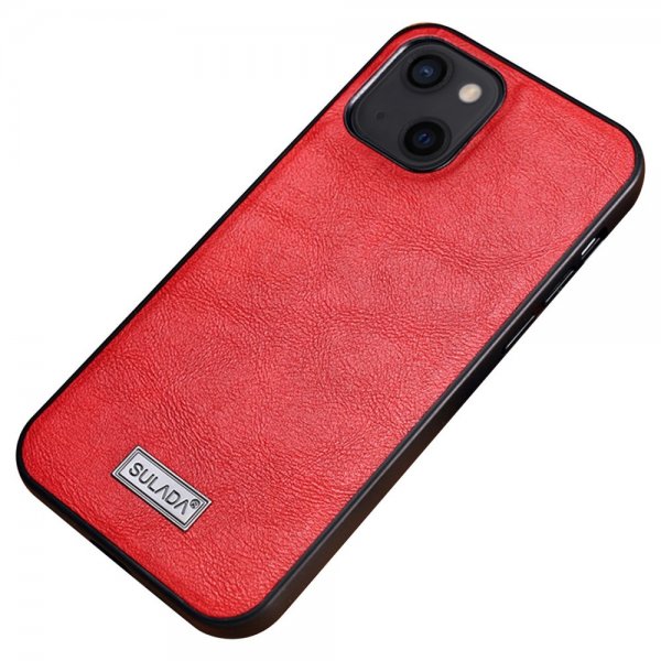 Sulada iPhone 14 Cover Lædertekstur Rød