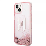 Karl Lagerfeld iPhone 14 Cover Liquid Glitter Big Logo Rosa