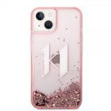 Karl Lagerfeld iPhone 14 Cover Liquid Glitter Big Logo Rosa