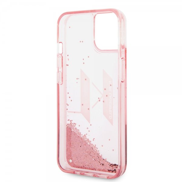 Karl Lagerfeld iPhone 14 Cover Liquid Glitter Big Logo Rosa