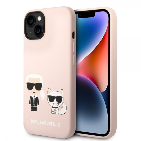 Karl Lagerfeld iPhone 14 Cover Liquid Silicone Karl & Choupette MagSafe Rosa