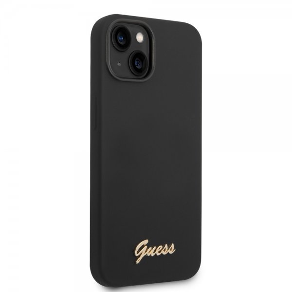 Guess iPhone 14 Skal Liquid Silicone Metal Logo Svart