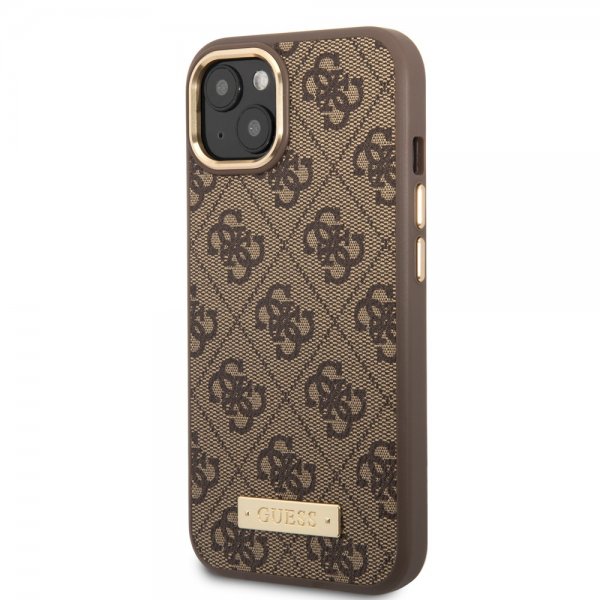 Guess iPhone 14 Cover Metal Plate Logo MagSafe Brun