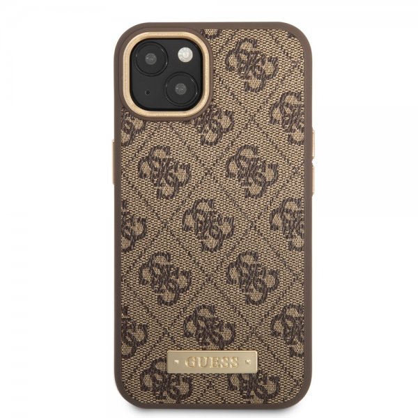Guess iPhone 14 Cover Metal Plate Logo MagSafe Brun