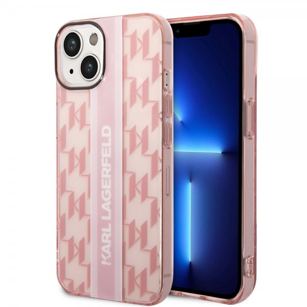 Karl Lagerfeld iPhone 14 Cover Monogram Vertical Stripe Rosa