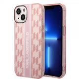 Karl Lagerfeld iPhone 14 Cover Monogram Vertical Stripe Rosa