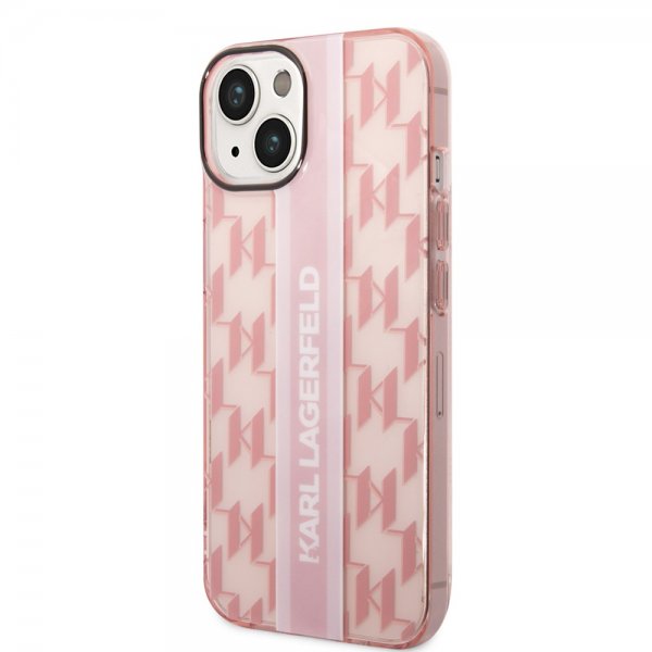Karl Lagerfeld iPhone 14 Cover Monogram Vertical Stripe Rosa