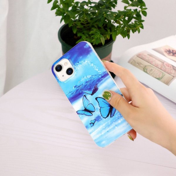 iPhone 14 Cover Motiv Blå Sommerfugle