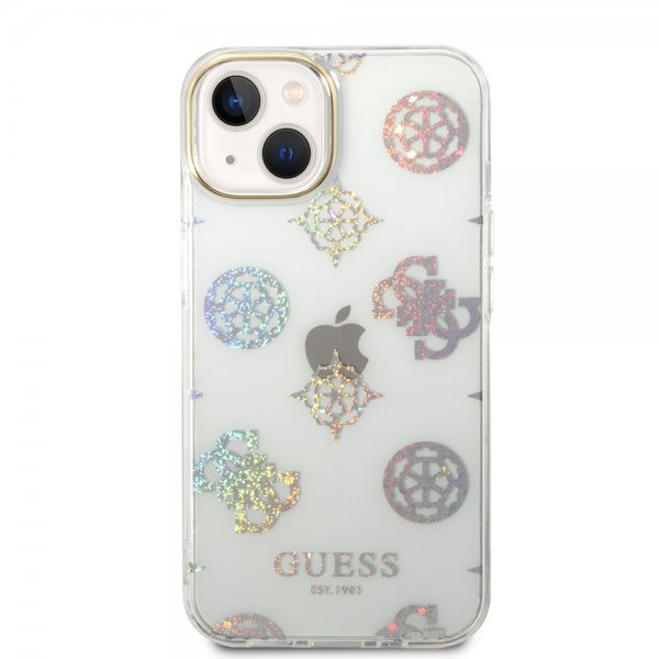 Guess iPhone 14 Cover Peony Glitter Hvid