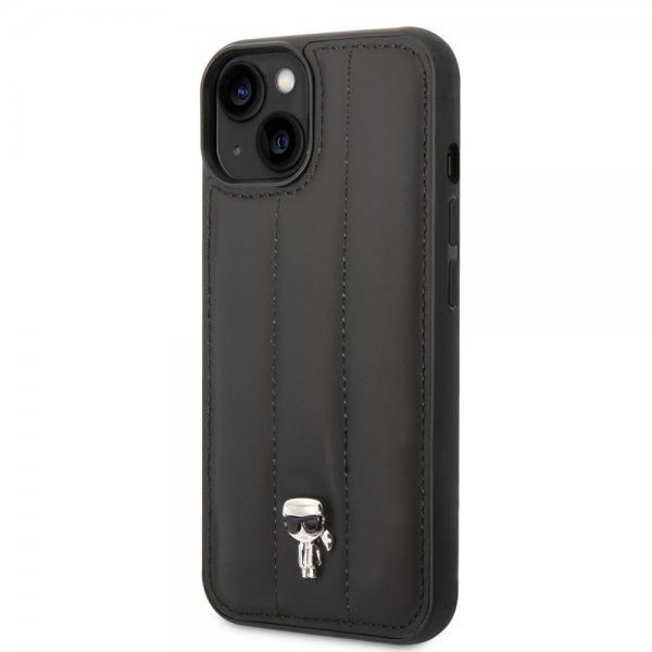 Karl Lagerfeld iPhone 14 Cover Quilted Nylon Puffy Case Ikonik Pin Sort