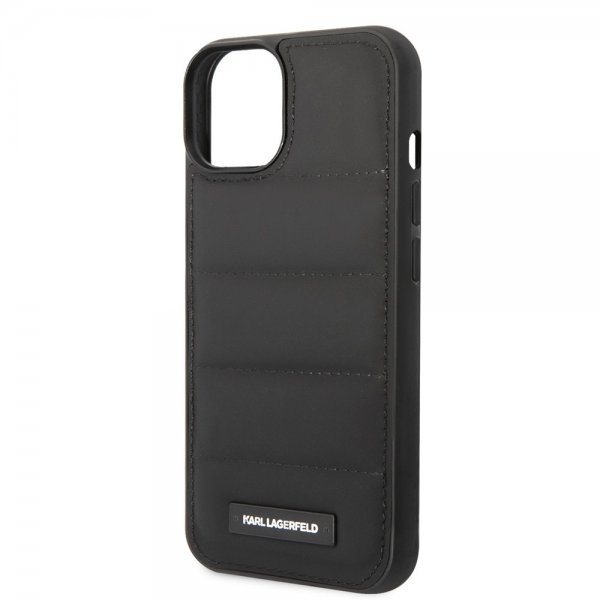 Karl Lagerfeld iPhone 14 Cover Quilted Nylon Puffy Case Logo Plate Sort