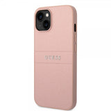 Guess iPhone 14 Cover Saffiano Metal Logo Stripes Rosa