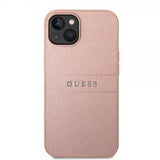 Guess iPhone 14 Cover Saffiano Metal Logo Stripes Rosa