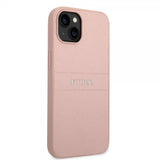 Guess iPhone 14 Cover Saffiano Metal Logo Stripes Rosa