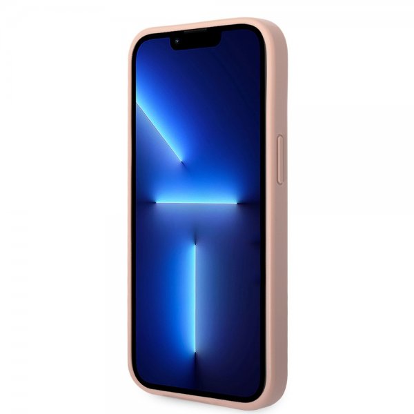 Guess iPhone 14 Cover Saffiano Metal Logo Stripes Rosa