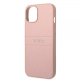 Guess iPhone 14 Cover Saffiano Metal Logo Stripes Rosa