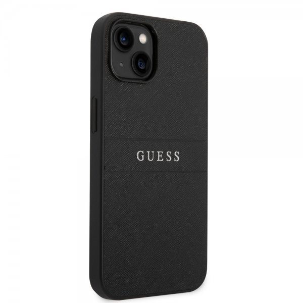 Guess iPhone 14 Cover Saffiano Metal Logo Stripes Sort