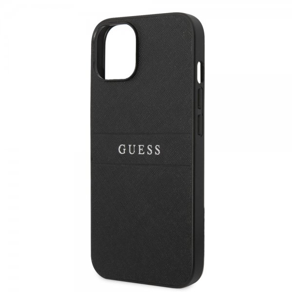 Guess iPhone 14 Cover Saffiano Metal Logo Stripes Sort