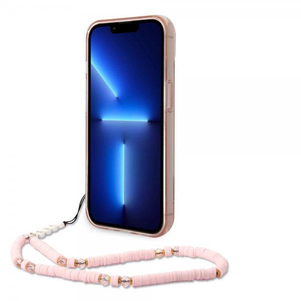 Guess iPhone 14 Cover Gennemsigtig med Rem Rosa