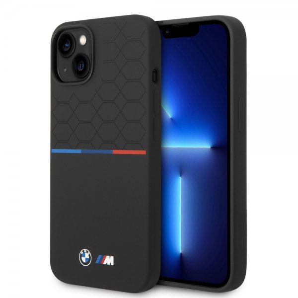 BMW iPhone 14 Cover Tricolor Line & Logo Sort