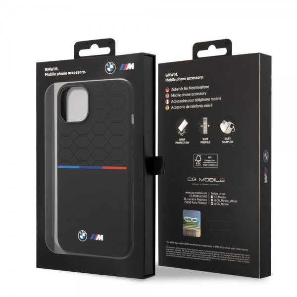 BMW iPhone 14 Cover Tricolor Line & Logo Sort