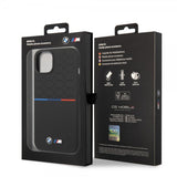 BMW iPhone 14 Cover Tricolor Line & Logo Sort